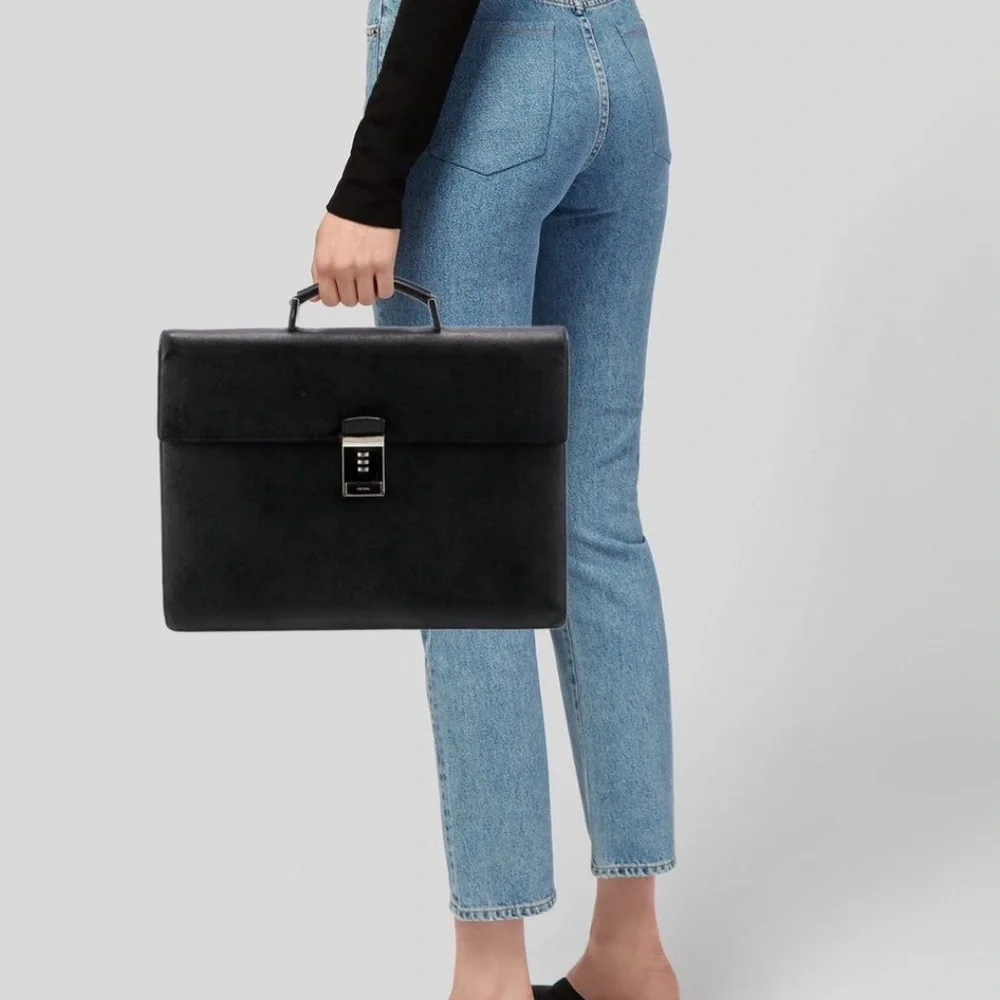 Authentic Prada Saffiano Leather Top Handle Briefcase Black